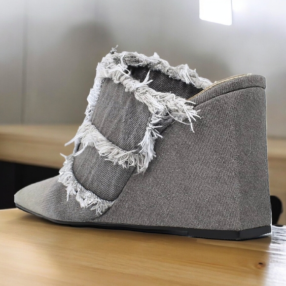 Reitoye Women's Slide Wedge Denim Close Pointed Toe Heels Sandals, 9 - Picture 8 of 16